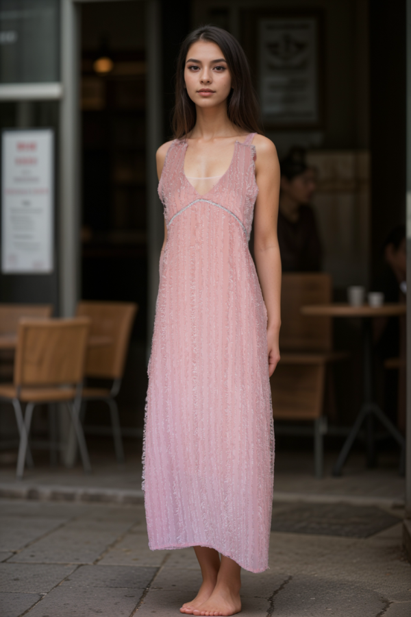 Long Maxi Dress With Baby Pink Color Furr