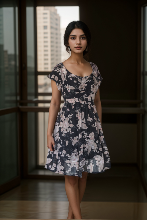 Black Printed Fit & Flare Dress - Image 2