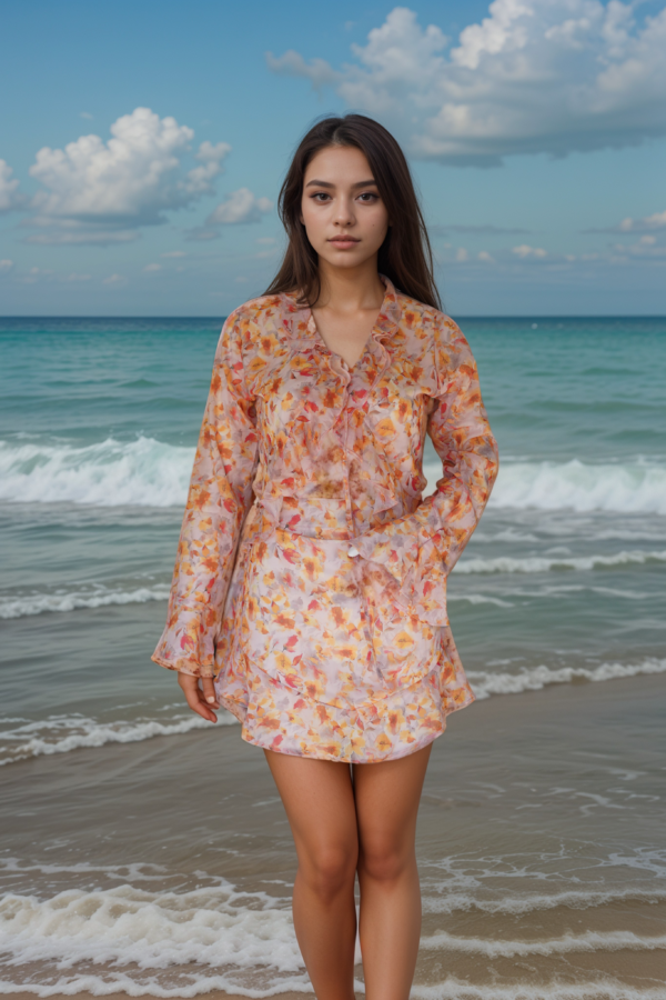 Floral Printed Top with Skirt - Image 2