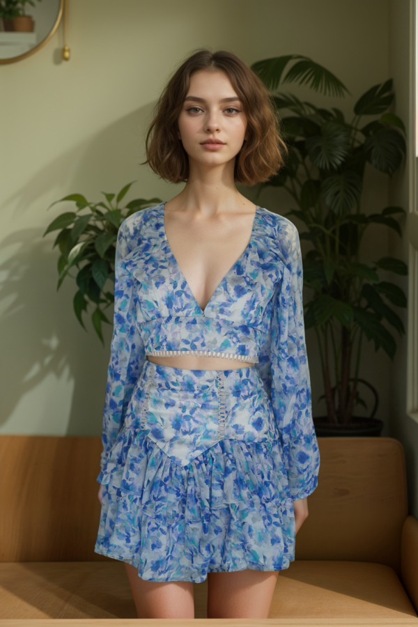 Printed Top With Skirt - Image 2