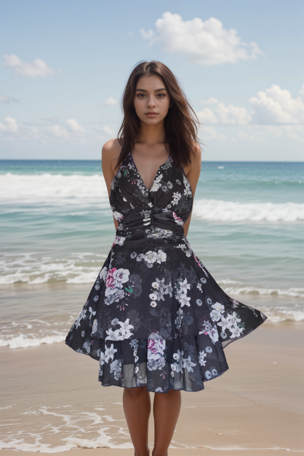 Backless Printed Flare Dress