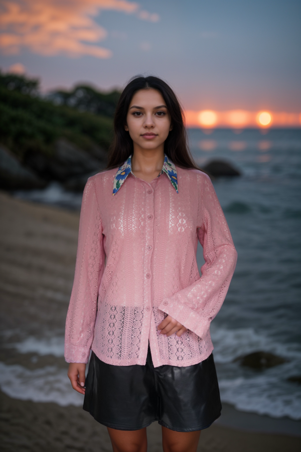 Shirt Style Net Top